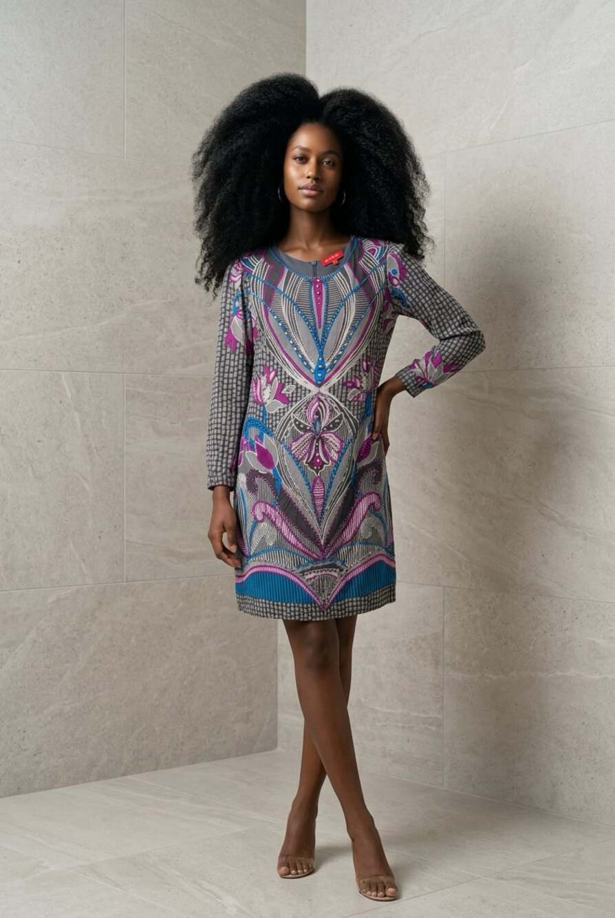 K. Derhy Embellished Long Sleeve Shift Dress Size S